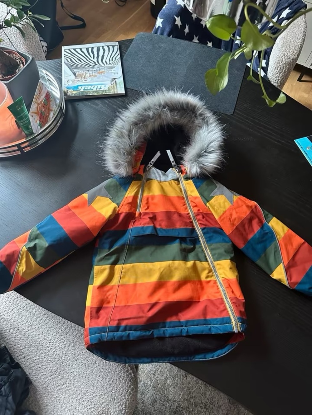 MOLO Babies' Rainbow Stripe Hooded Jacket In Orange